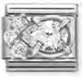 Gemstones - Raised White CZ Drop Silver Charm