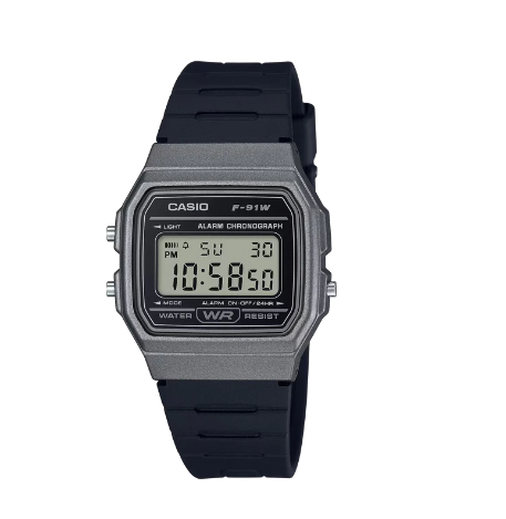 Casio Silver Digital Square Face Black Resin Band Watch