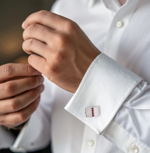 Brush Rhodium Plated Amethyst Crystal Cufflinks