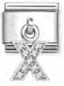 Silver - Letter X with CZ Dangle Charm