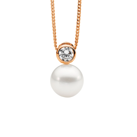 Freshwater Pearls with CZ Bezel Set Rosegold Necklace