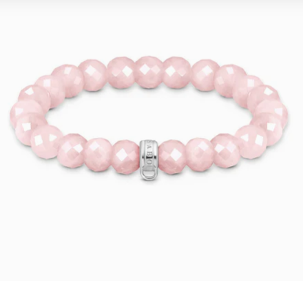 Rose Quartz Beaded Silver Charm Bracelet - 3 Sizes