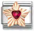 Gemstones - Red CZ Heart in Etched Details Star Rosegold Charm