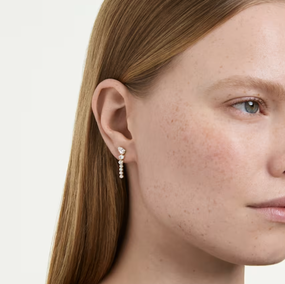 Mesmera: White Mixed Cuts Crystal Gold Drop Earrings