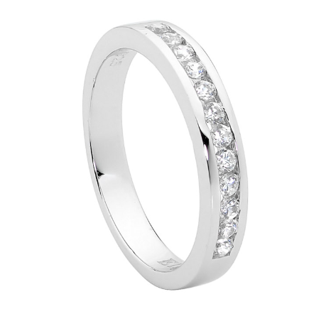 Ring - Silver Round CZ Channel Band - Size 6 (L1/2)