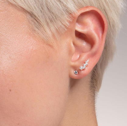 CZ White Stone Ear Single Studs - 2 colours