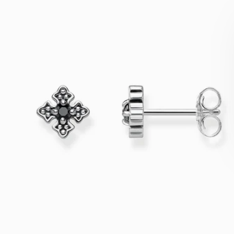 Royal Power - Royalty Black Cross Silver Stud Earrings