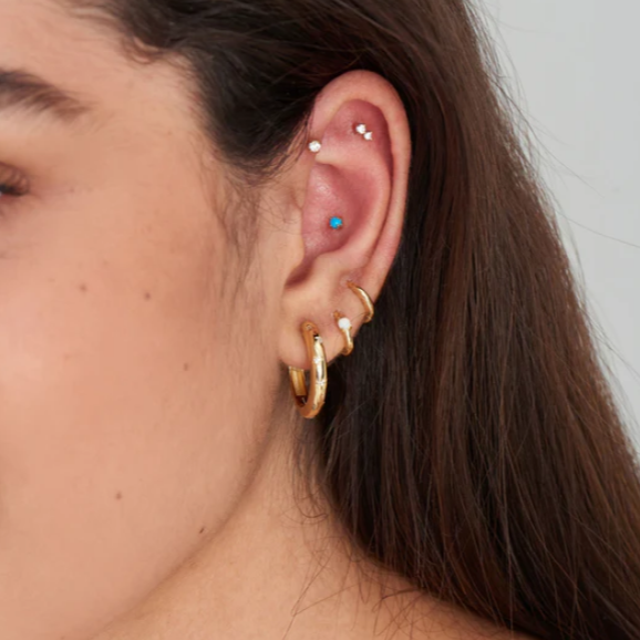 Ear Edit - Gold Double CZ Barbell Single Studs