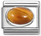Hard Stone - Oval Tiger Eye Stone Silver Charm