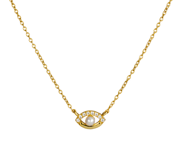 Sterling silver CZ and Pearl Eye Necklace