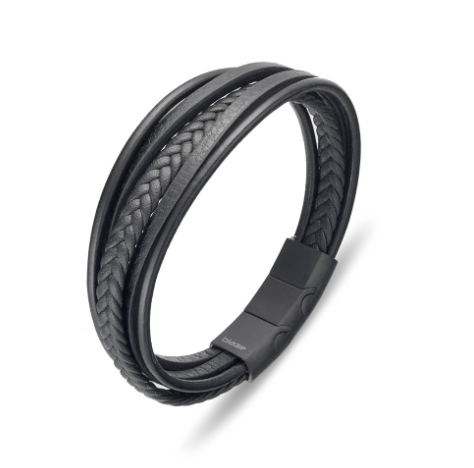 Blaze Stainless Steel Men's Leather Bangle including Braided Strap