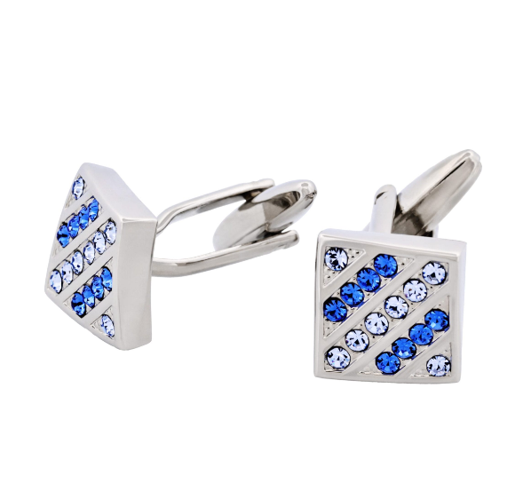 Rhodium Plated Light Sapphire/Sapphire Crystal Cufflinks