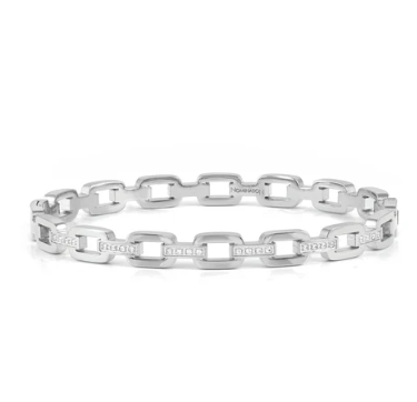 Pretty Bangles: Silver Rigid Chain Style with White CZ