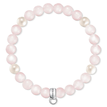 Rose Quartz and Pearl Beaded Silver Charm Bracelet - 2 Sizes