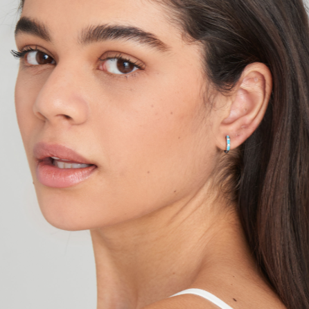 In The Blue - Turquoise Huggie Silver Hoop Earrings