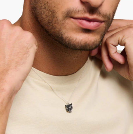 Black Cat with CZ Silver Necklace