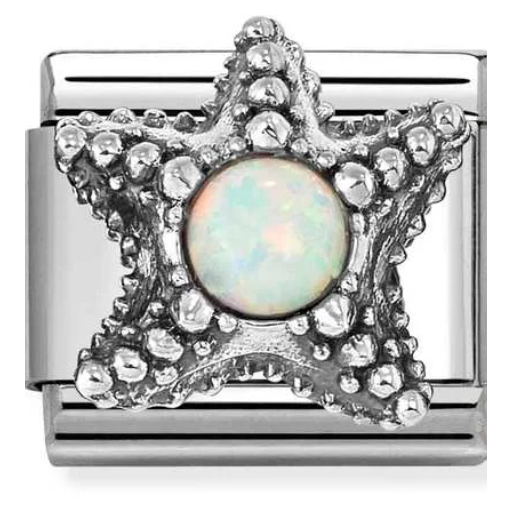 Nature - White Opal Stone Starfish Silver Charm