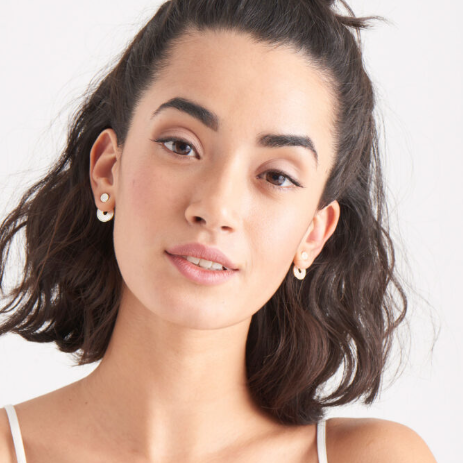 Hidden Gem - Mother of Pearls Disc Ear Jackets Gold Stud Earrings