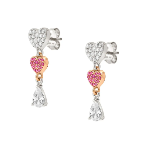 Lucentissima: Pave CZ Heart Sterling Silver Rose Gold Plated Earrings