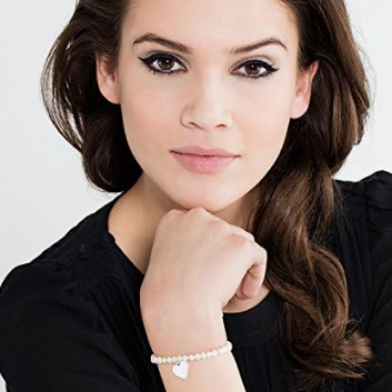 Pearl with Silver Heart Dangle Bracelet