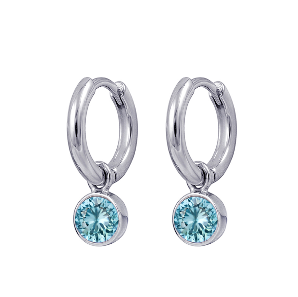 Birthstone: Blue (Aquamarine) Crystal CZ Drop St/Silver Huggie Earrings