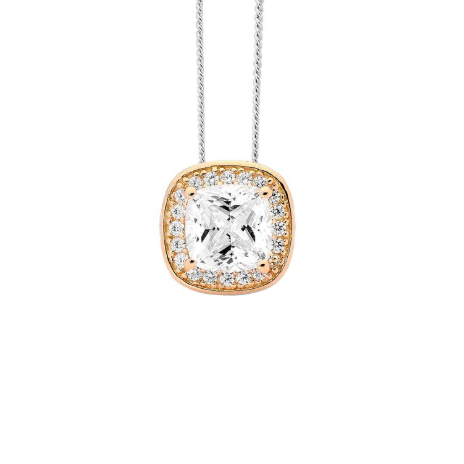 Cushion Cut White CZ with CZ Surrounding Rosegold - Necklace & Earrings