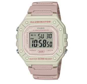 Casio Illuminator Digital Led Light, Alarm, 50M White Dial, Light Pink Resin Band Watch