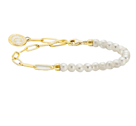 Charmista: Freshwater Pearl Gold Long Link Bracelet