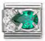 Gemstones - Raised White & Green CZ Drop Silver Charm