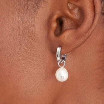 Pearl Power - Pearl Drop Sparkle Silver Huggie Earrings