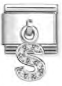 Silver - Letter S with CZ Dangle Charm