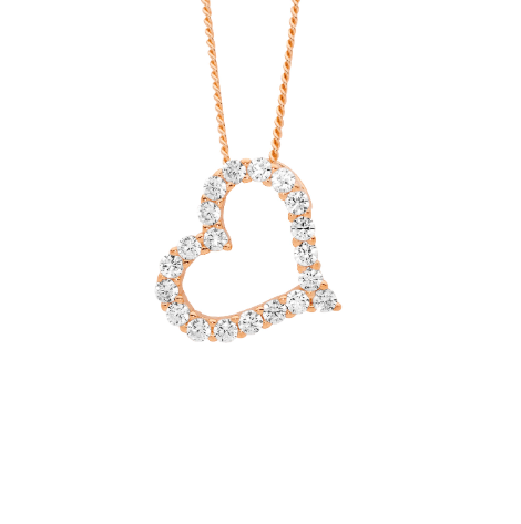 13mm Open Heart with Cubic Zirconia set Rosegold Necklace