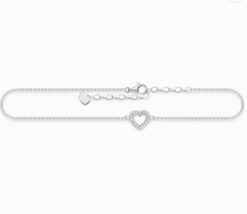 Heart with CZ Silver Anklet