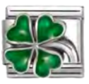 Good Luck - Raised Green Four Leaf Clover Silver Charm