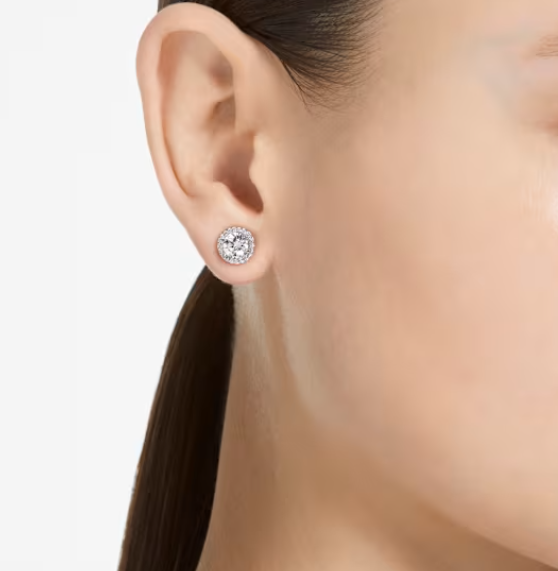 Una Angelic: Pave White Round Cut Silver Necklace & Earring