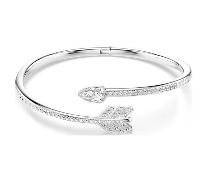 Idyllia: White Mixed Cuts Arrow Silver Bangle