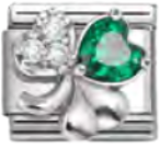Good Luck - Clover with Green & White CZ Silver Charm