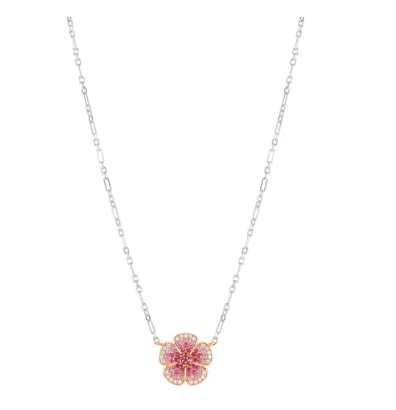 Crysalis: Flower with CZ Sterling Silver Bi-Tone Rosegold Necklace