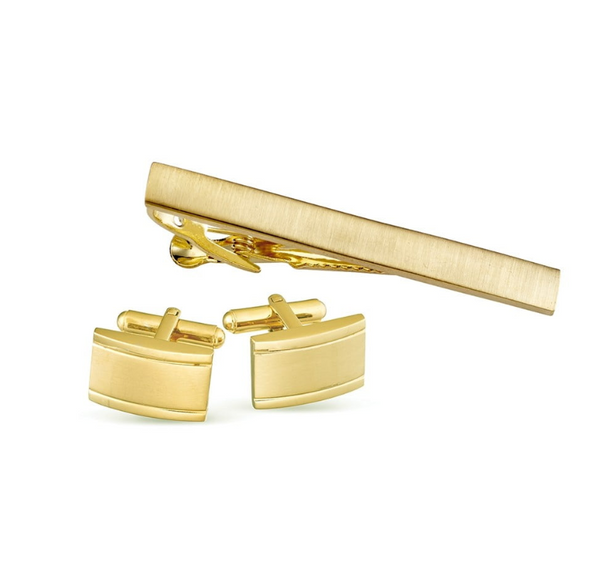 Blaze Fashion Gold Matte Cufflink and Tiebar Set