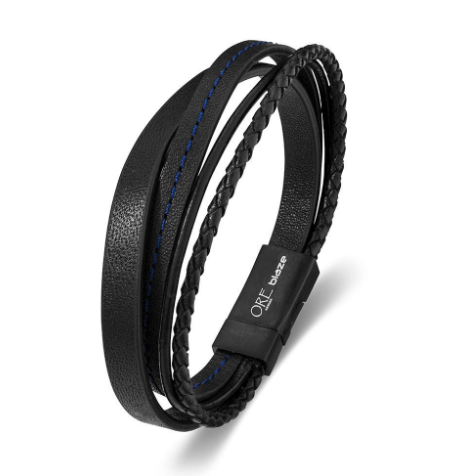 Blaze Stainless Steel Men's Leather Bangle