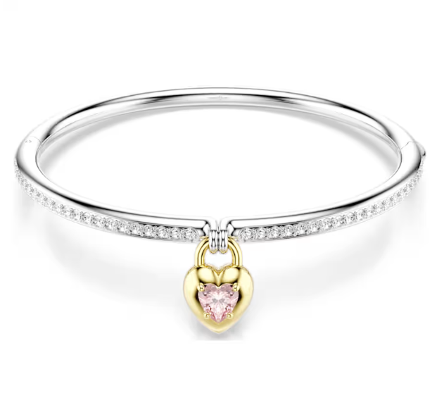 Idyllia: Mixed Cuts Pink Heart Two Tone Bangle
