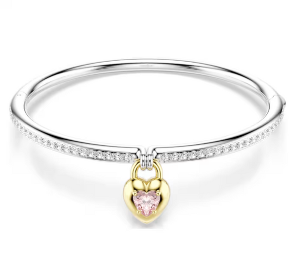 Idyllia: Mixed Cuts Pink Heart Two Tone Bangle