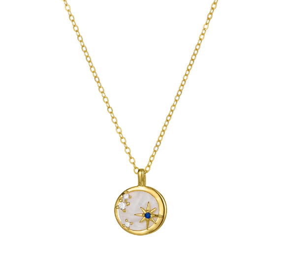 Celestial MOP with Blue Sapphire CZ YGP Pendant Necklace