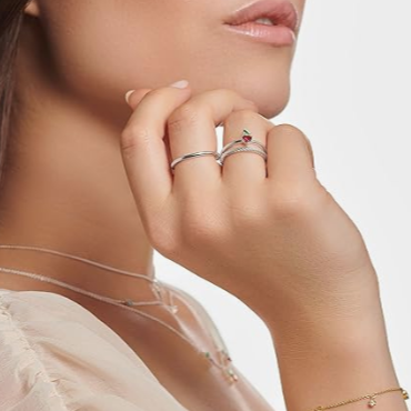 Sweet & Stylish: Strawberry CZ Silver Ring - 2 Sizes