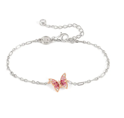 Crysalis: Butterfly with CZ Sterling Silver Bi-Tone Rosegold Bracelet