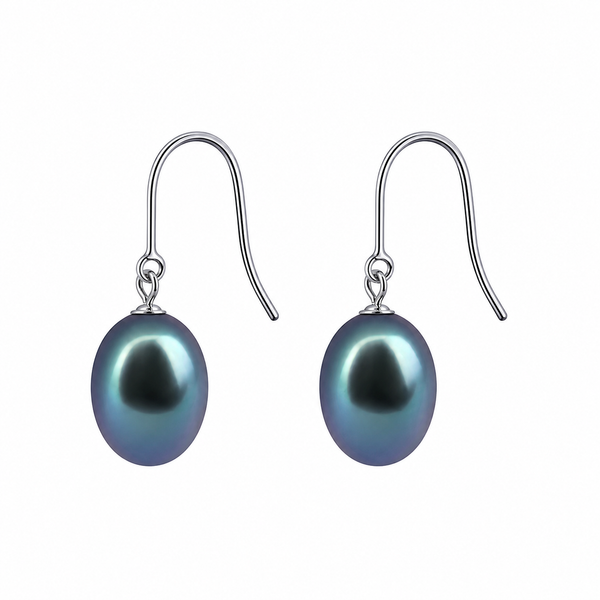 S/S Dyed Black Drop Fresh Water Hook Earrings
