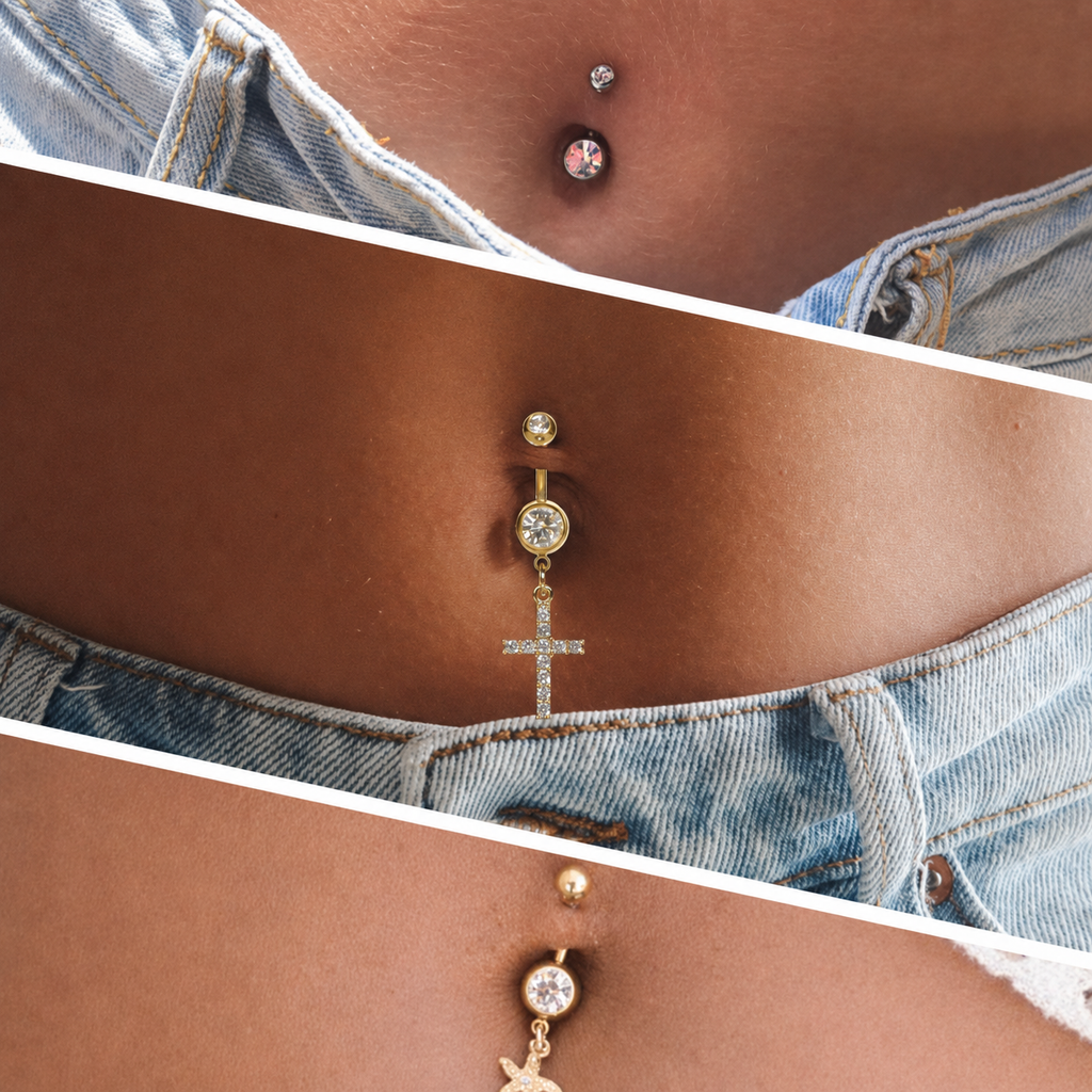 Pygmy Navel Bar - Cross Drop Crystal - 2 colours