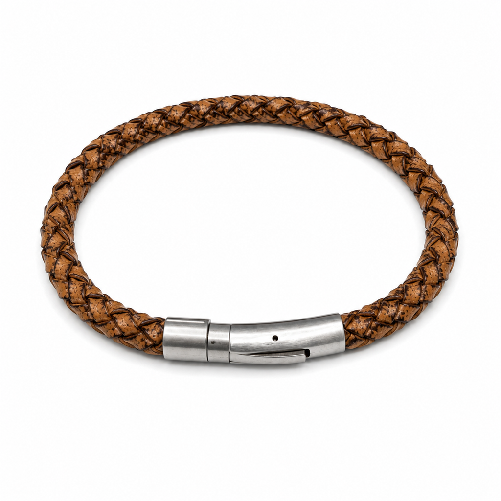 Leather Twist Pattern Bracelet - Tan Brown