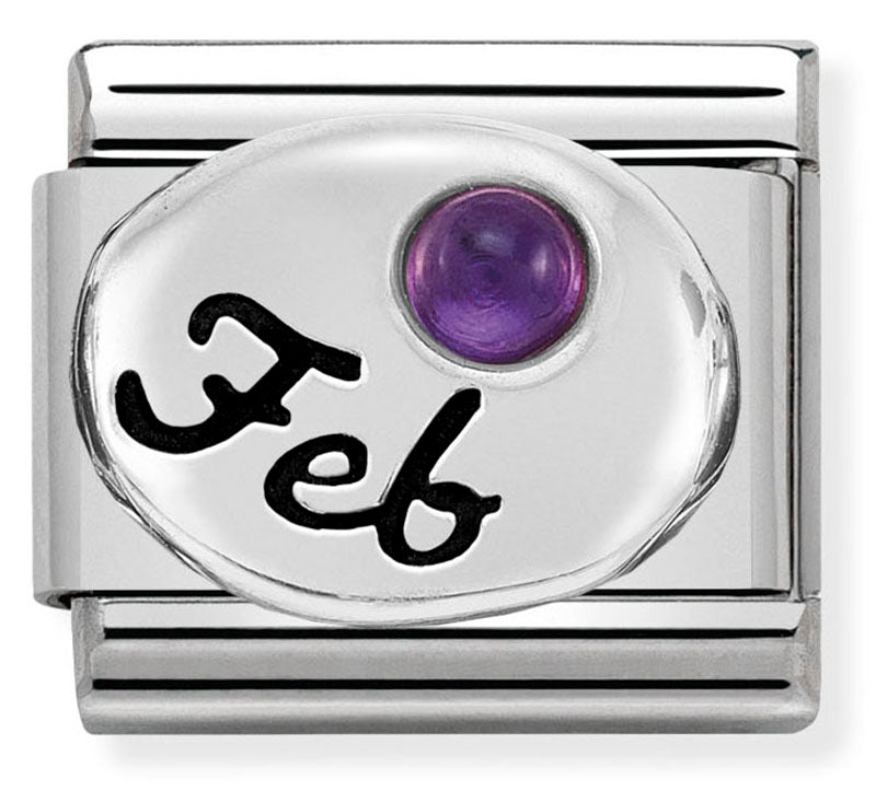 Birthstone - February (Amethyst) Silver Charm
