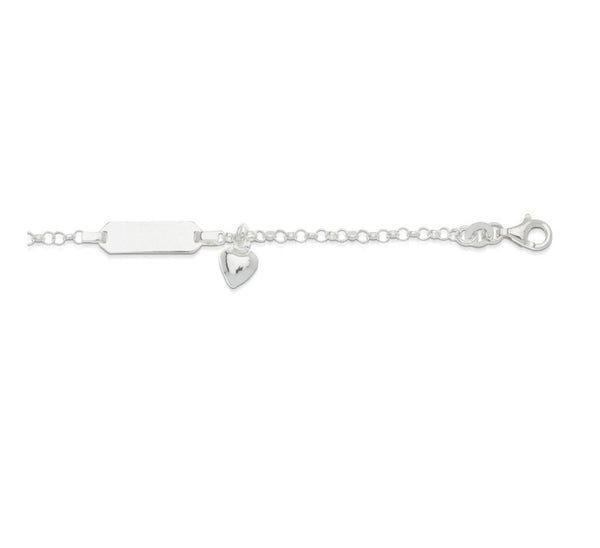 Tiny Treasures Sterling Silver Baby ID Plate Bracelet with Heart Charm